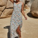 Summer Slit Beach Sling Dress in Blue and White - LMT075-NO4-N