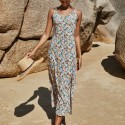 Summer Slit Beach Sling Dress in Blue and White - LMT075-NO4-N