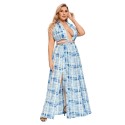 Summer Sexy Plus Size Backless Dress in Blue - LMT077-B-O