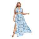 Summer Sexy Plus Size Backless Dress in Blue - LMT077-B-O