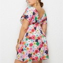 Summer Deep V Plus Size Dress with Red and Pink Flowers - LMT078-NO1-O
