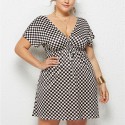 Summer Deep V Plus Size Dress with Black And White Grid - LMT078-NO2-O