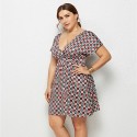 Summer Deep V Plus Size Dress with Poker Grid - LMT078-NO3-O