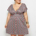 Summer Deep V Plus Size Dress with Poker Grid - LMT078-NO3-O