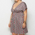 Summer Deep V Plus Size Dress with Poker Grid - LMT078-NO3-O