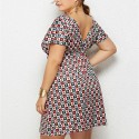 Summer Deep V Plus Size Dress with Poker Grid - LMT078-NO3-O