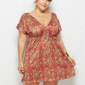 Summer Deep V Plus Size Dress with Red Flowers - LMT078-NO4-O