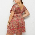 Summer Deep V Plus Size Dress with Red Flowers - LMT078-NO4-O