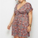 Summer Deep V Plus Size Dress with Purple Flowers - LMT078-NO5-O
