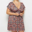 Summer Deep V Plus Size Dress with Purple Flowers - LMT078-NO5-O