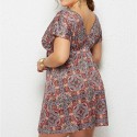Summer Deep V Plus Size Dress with Purple Flowers - LMT078-NO5-O
