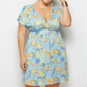 Summer Deep V Plus Size Dress in Sky Blue - LMT078-NO6-O