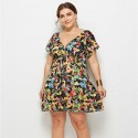 Summer Deep V Plus Size Dress with Multicolored Flowers - LMT078-NO7-O