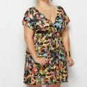 Summer Deep V Plus Size Dress with Multicolored Flowers - LMT078-NO7-O