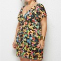 Summer Deep V Plus Size Dress with Multicolored Flowers - LMT078-NO7-O