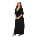 Deep V Plus Size Long Dress in Black - LMT079-B-O