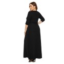 Deep V Plus Size Long Dress in Black - LMT079-B-O