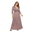 Deep V Plus Size Long Dress in Brown - LMT079-BR-O