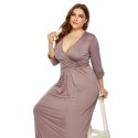 Deep V Plus Size Long Dress in Brown - LMT079-BR-O