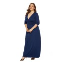 Deep V Plus Size Long Dress in Dark-Blue - LMT079-DB-O