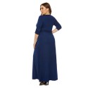 Deep V Plus Size Long Dress in Dark-Blue - LMT079-DB-O