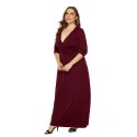 Deep V Plus Size Long Dress in Wine-Red - LMT079-WR-O