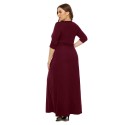 Deep V Plus Size Long Dress in Wine-Red - LMT079-WR-O