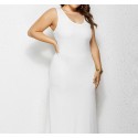 Summer Sleeveless Plus Size Long Dress in White - LMT081-W-O
