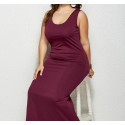 Summer Sleeveless Plus Size Long Dress in Wine-Red - LMT081-WR-O