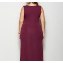 Summer Sleeveless Plus Size Long Dress in Wine-Red - LMT081-WR-O