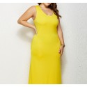 Summer Sleeveless Plus Size Long Dress in Yellow - LMT081-Y-O