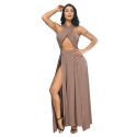 Irregular Slit Pleated Evening Dress in Apricot - LMT083-A-N