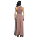 Irregular Slit Pleated Evening Dress in Apricot - LMT083-A-N