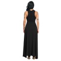 Irregular Slit Pleated Evening Dress in Black - LMT083-B-N