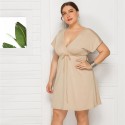 Summer Casual Plus Size Dress in Khaki - LMT085-K-O