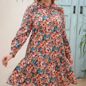 Multicolored Long Sleeve Plus Size Pleated Dress - LMT086-MC-O