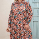 Multicolored Long Sleeve Plus Size Pleated Dress - LMT086-MC-O