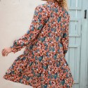 Multicolored Long Sleeve Plus Size Pleated Dress - LMT086-MC-O