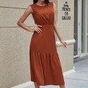 Summer Chiffon Sleeveless Dress in Brown - LMT088-BR-N