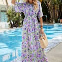 Elegant Short-Sleeved Bohemian Dress in Purple - LMT089-P-N