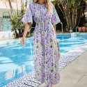 Elegant Short-Sleeved Bohemian Dress in Purple - LMT089-P-N