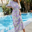Elegant Short-Sleeved Bohemian Dress in Purple - LMT089-P-N