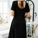 Backless Fashion Pleated Dress in Black - LMT090-B-N