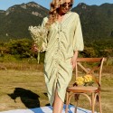 Summer Medium Sleeve Pleated Bohemian Dress in Yellow - LMT093-Y-N