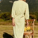 Summer Medium Sleeve Pleated Bohemian Dress in Yellow - LMT093-Y-N