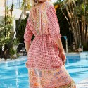 Casual V Neck Short Sleeve Bohemian Dress in Pink - LMT096-P-N