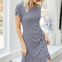 Summer Sexy Short Sleeve Plaid Dress in Blue - LMT102-B-N