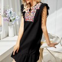 Summer Embroidered Sleeveless Casual Dress in Black - LMT105-B-N