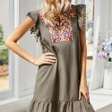 Summer Embroidered Sleeveless Casual Dress in Deep Gray - LMT105-DG-N