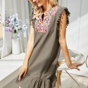 Summer Embroidered Sleeveless Casual Dress in Deep Gray - LMT105-DG-N